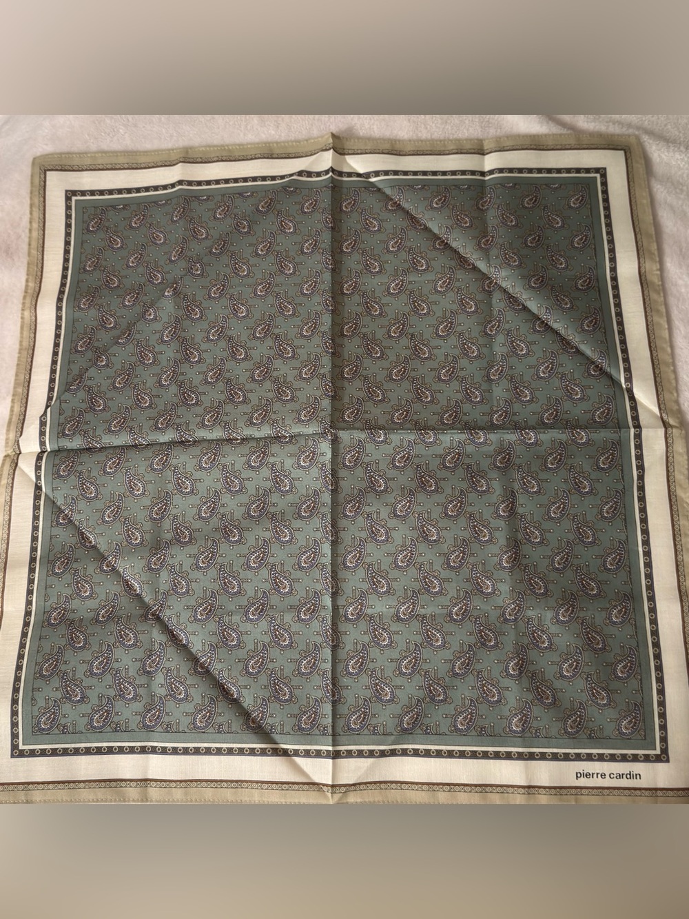 Pierre Cardin Handkerchief Cotton 18/18 inches Sage Green Paisley